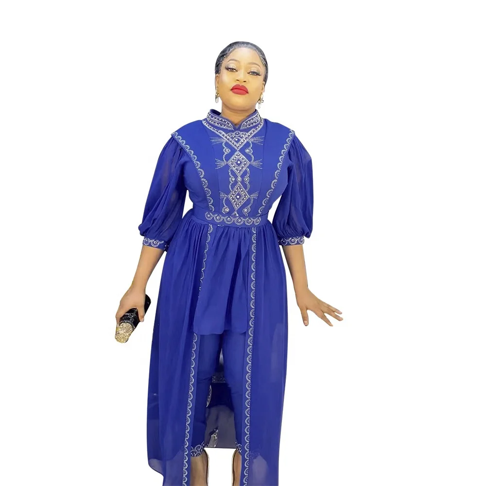 African Women Dashiki Ankara PC Long Tops Pants Chiffon Trousers Plus  Size Wedding Party Dress Plus Size Party Two Piece Set