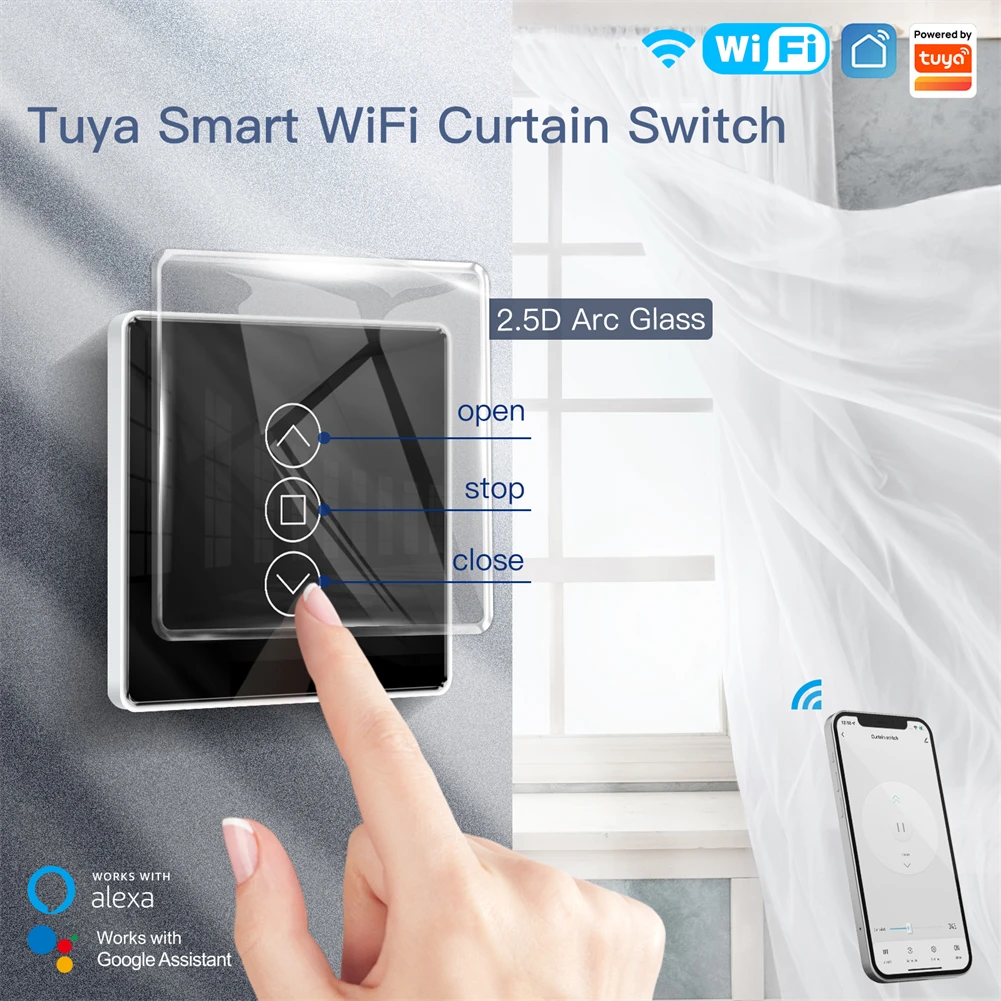 Tuya Smart Life Wifi Curtain Switch Arc Glass Touch Switch For Electric ...