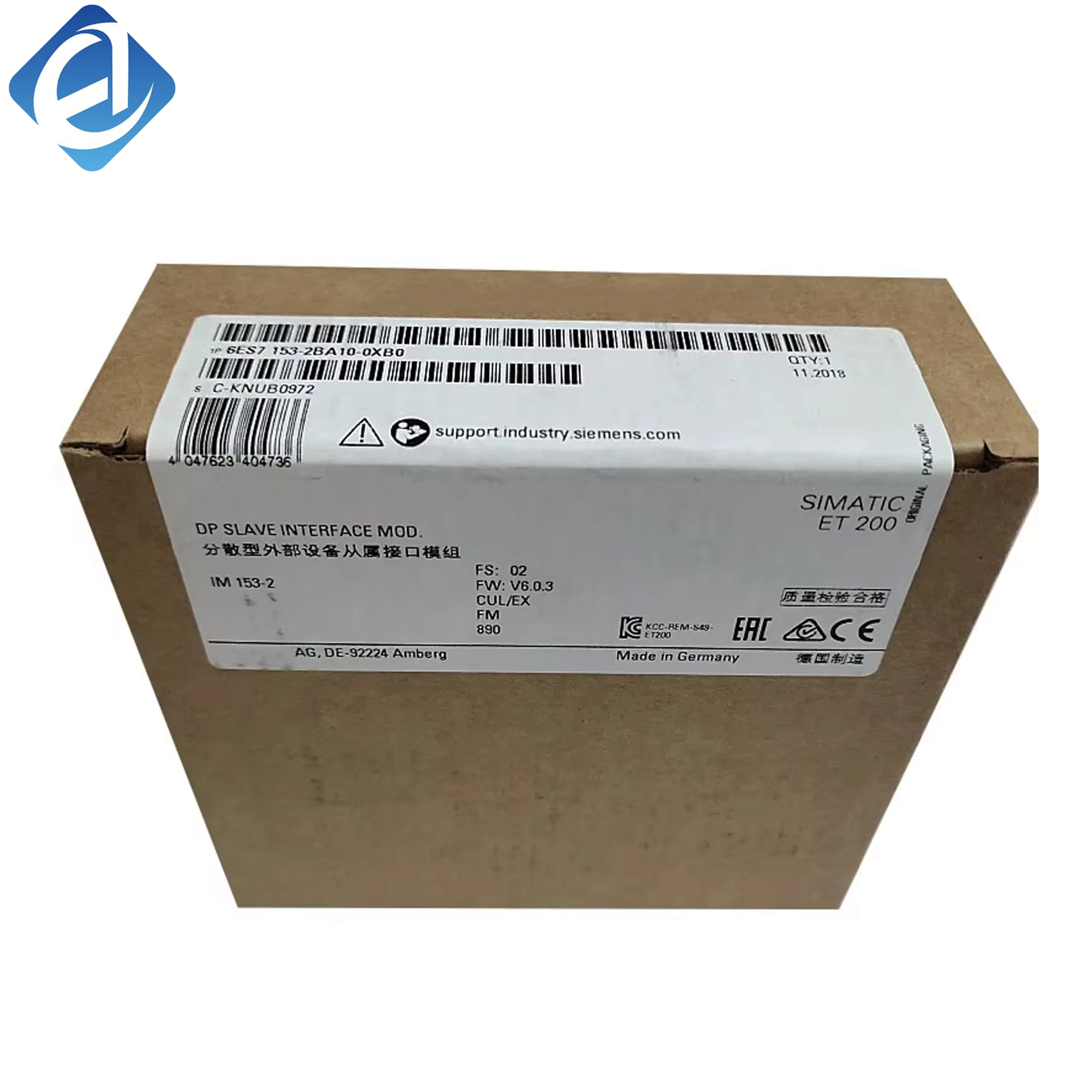 New Original 6ES7 153-2BA02-0XA1 6ES7153-2BA02-0XA1 ET200M Profibus interface module. Realizes stable bus communication between PLC and distributed IO stations, reliable signal transmission and easy expansion