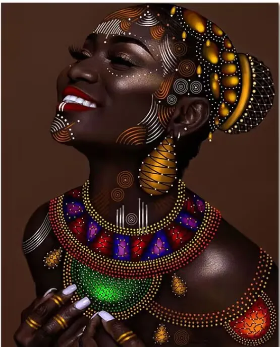 Impression sur Toile Tableau Africain Noir Or Femme Peintures Decoration Affiche Murale Art Chambre Salon Décor sans Cadre - Maison