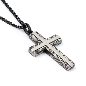 Tizti Fashion Men's Jewelry High Quality Vintage Customized Damascus Christian Stainless Steel Cross Pendant Necklace
