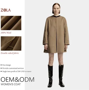 Handmade Eco-Friendly Winter Woolen Coat Women Double Sided Short Length Casual Outerwear Button Decoration Belt Closure Warm