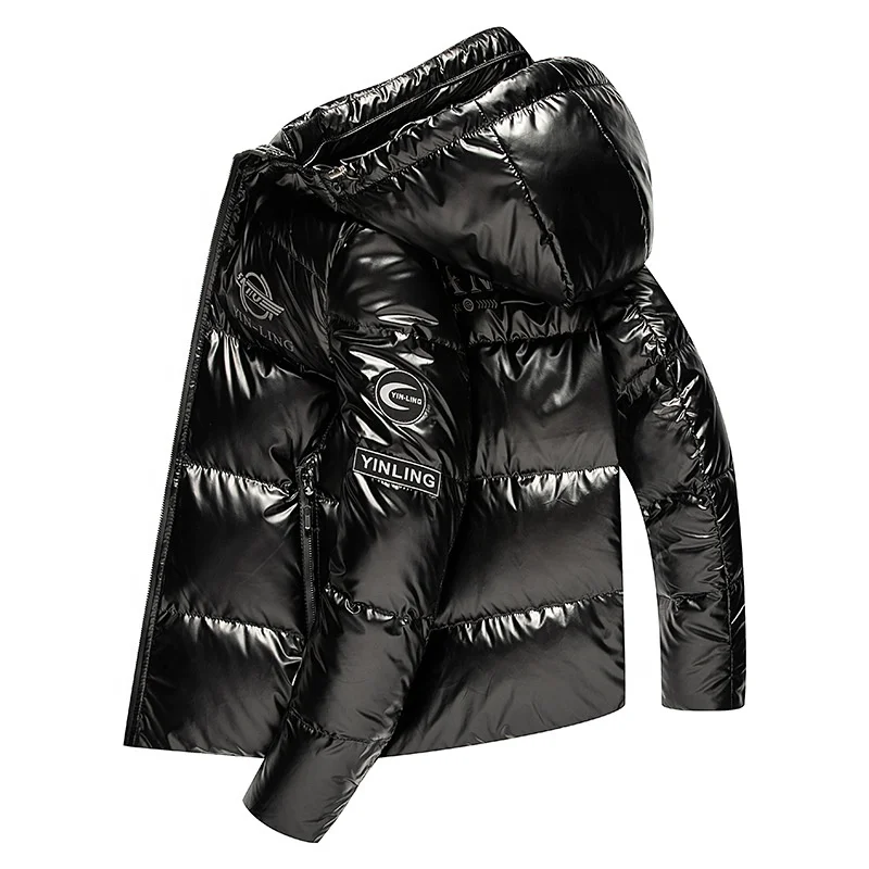 Лучшее качество, мужское Черно-серое блестящее пуховое пальто, зимняя длинная куртка с капюшоном на утином пуху