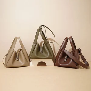 Custom logo Fashion Ladies High-end Genuine Leather Bags Bucket Shoulder Hand Bag for Women