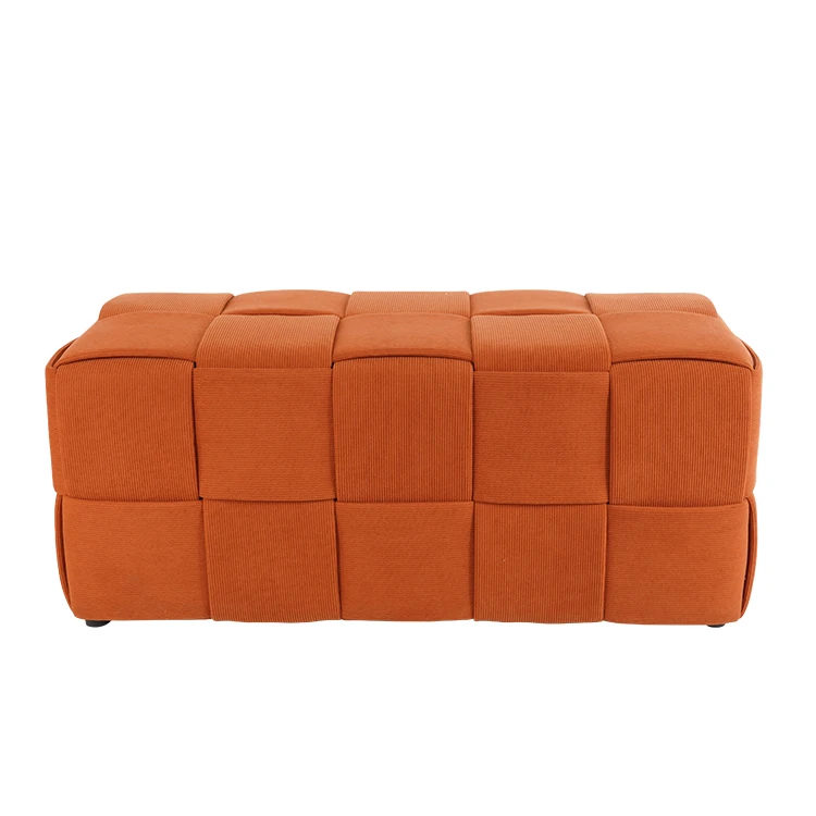 Modern New Design Woven Fabric Covered Cube Seating Ottoman Stool Pouf