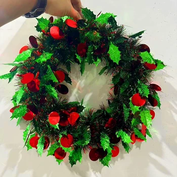 Christmas Wreaths & Led Light Christmas Decoration with Red Berry Promotional Party Supplies for Festive Decorations