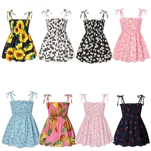 New Summer 2020 Kids Girls Dresses Sleeveless Vestidos A-Line Print Flowers Cotton Children Clothes Baby Girl Princess Dress