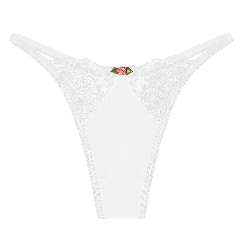 High Stretchy Sexy Colorful Floral White Lace G String Ruffles Women