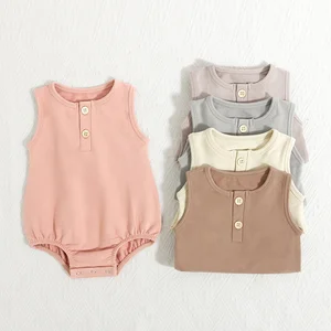 High Quality Organic Cotton Bubble Romper Sleeveless Newborn Baby Bodysuits