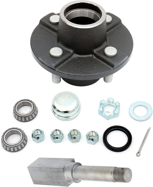 4-Bolt on 4 Inch Trailer Hub Assembly with Square Shaft 1 Inch Straight Spindles & Bearings