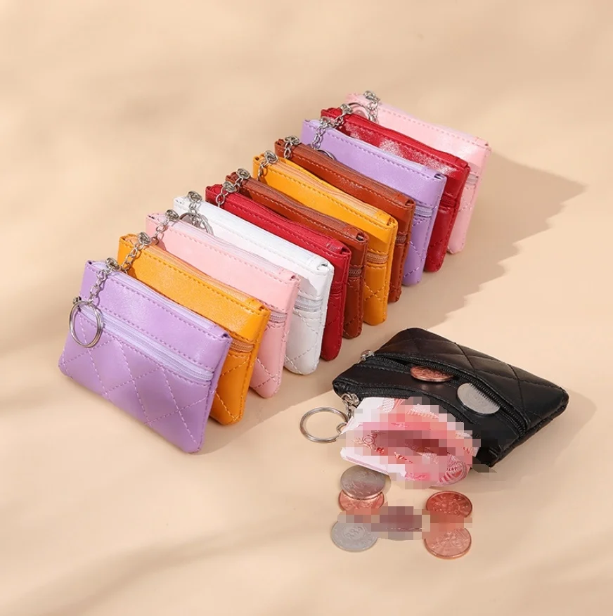 Wholesale Multifunction PU Leather Mini Coin Purse Women Keychain Wallets  Double Pocket Storage Bag Ladies Card Holder