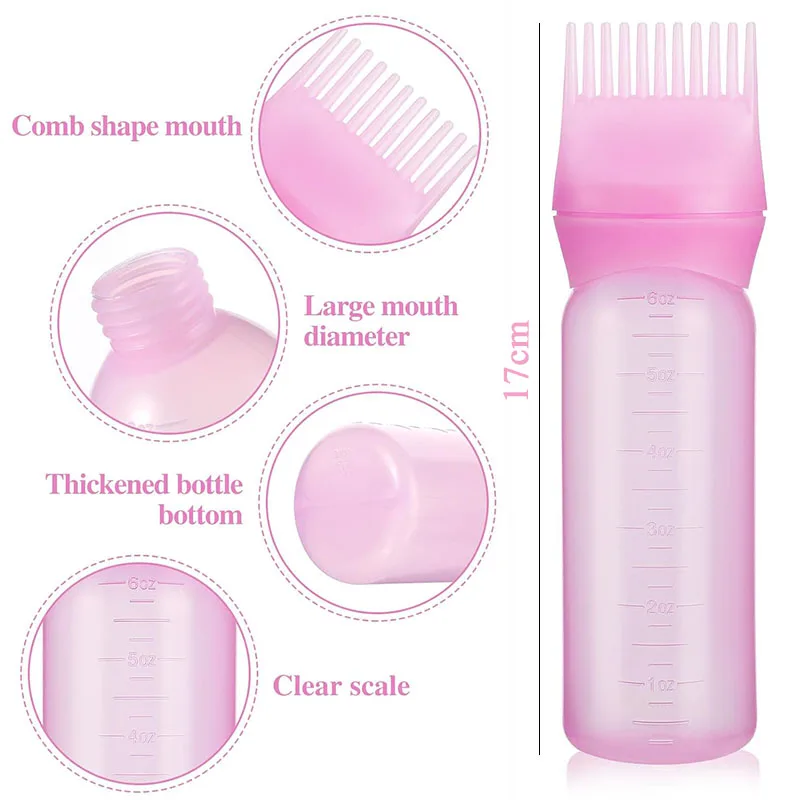 Factory Direct Sale Root Comb Applicator Bottle 6Oz Hair Dyeing Bottle Custom Logo/Colors Hair Oil Applicator Bottle