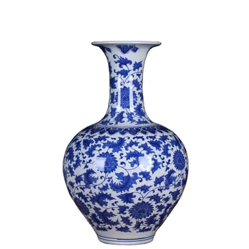 Chinese hand- made tall blue and white porcelain ceramic flower vases for home decoration