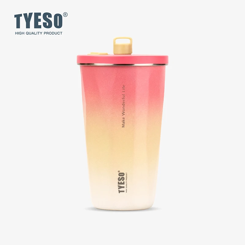 TYESO BRAND 2023 New Gradient Stainless Steel Insulated Cup 8848B Gradient Color Band with a Stainless Steel Straw