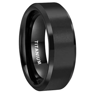 Coolstyle Jewelry Beveled Matte Finish 8mm Wholesale Black Titanium Ring for Men Women Fashion Engagement Wedding Band