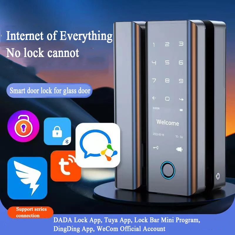 Qleung G9S Tuya APP Passwort Code Karte Schlüssel Fingerabdruck Smart Home Türschloss für Glastür 8