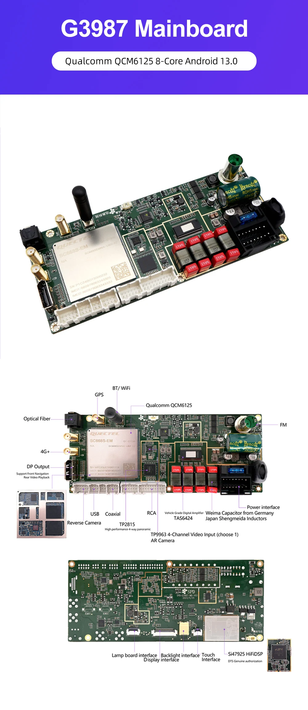 コンピュータ・IT Embedded Android 8-core Qualcomm QCM6125 Android GPS Navigation Carplay PCBA