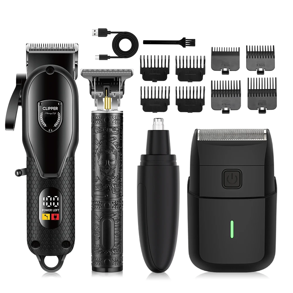 Professional Electric Adjustable Blade Head Rechargeable Electric Trimmer Pusher Hair Clipper Set