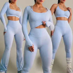 Custom 5 Piece Plus Size Yoga Sets Lightweight Recyclable High Quality Woman Sportswear Fitness Workout Wear Sets for Women