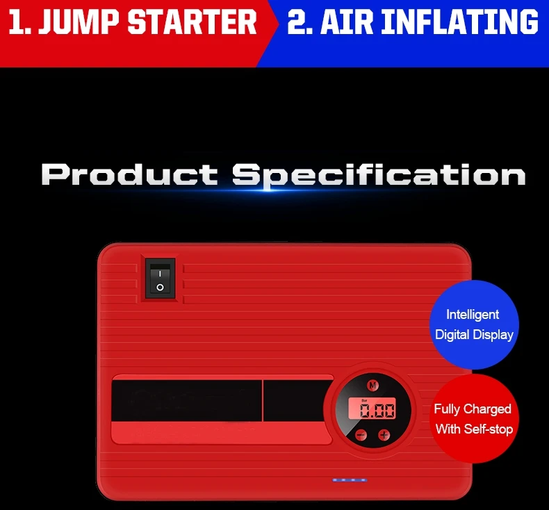 Portable 4-in-1 Car Jump Starter 45W Battery Booster Power Bank Charger Lithium Battery Pack Tire Air Pump Emergency Trucks