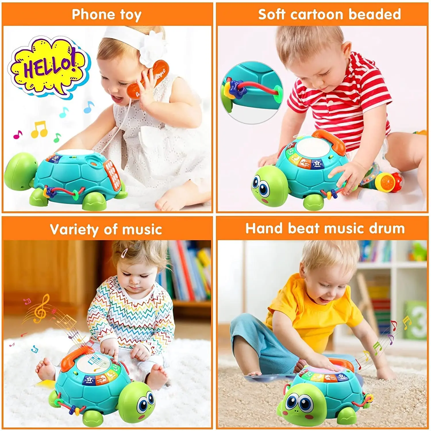 6 Function Musical Turtle Toddler Baby Crawling Toy Early Educational Toys