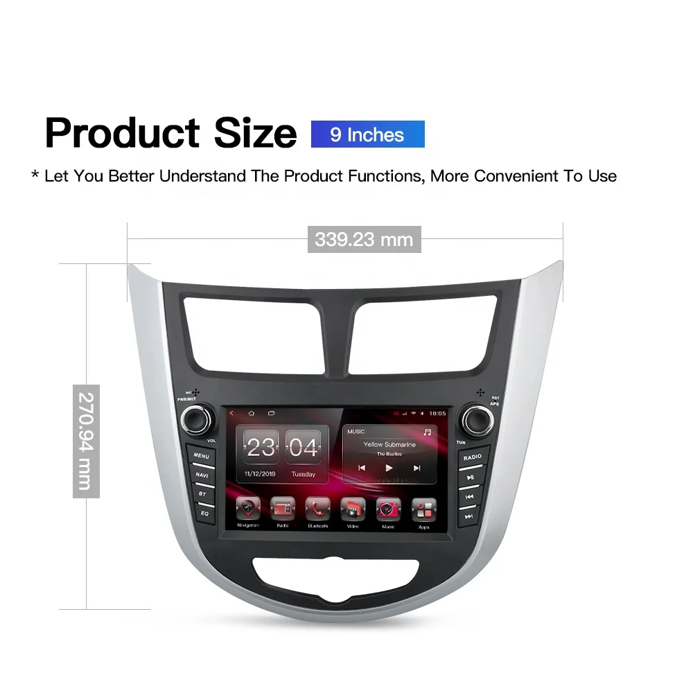 9 Inch Multimedia Player Android for Hyundai Solaris Accent 2010-2016 CarPlay AUTO Gps Navigation Radio Video Car Stereo 4G BT