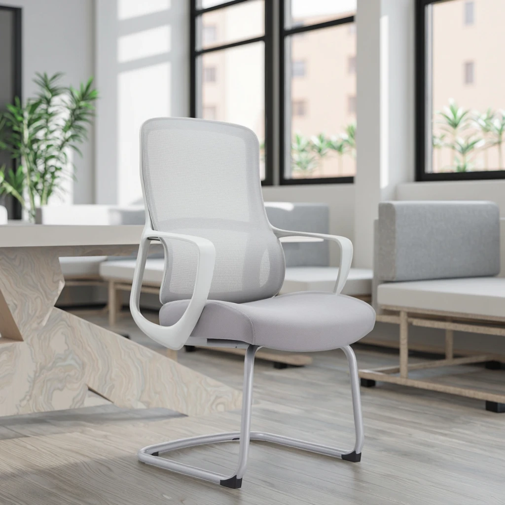 New Arrival JYG-Bell C Gray White Rubber Powder-Coated Springframe Heavy-Duty Corrosion Resistant Steel Frame Office Chair 5