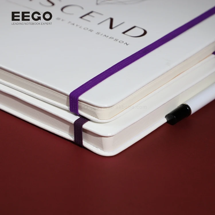 Custom A4 PU Leather Bound Journal 8x11 Note Books with Gold Logo Personalised White Notebook Elastic Band Pen Printed Style
