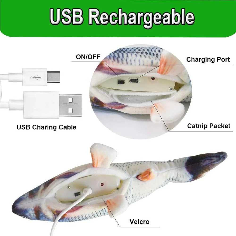 2020 Newest Indoor Interactive Dancing Fish for Kitty Catnip Toys Perfect for Biting Chewing Electric Fish Cat Toy
