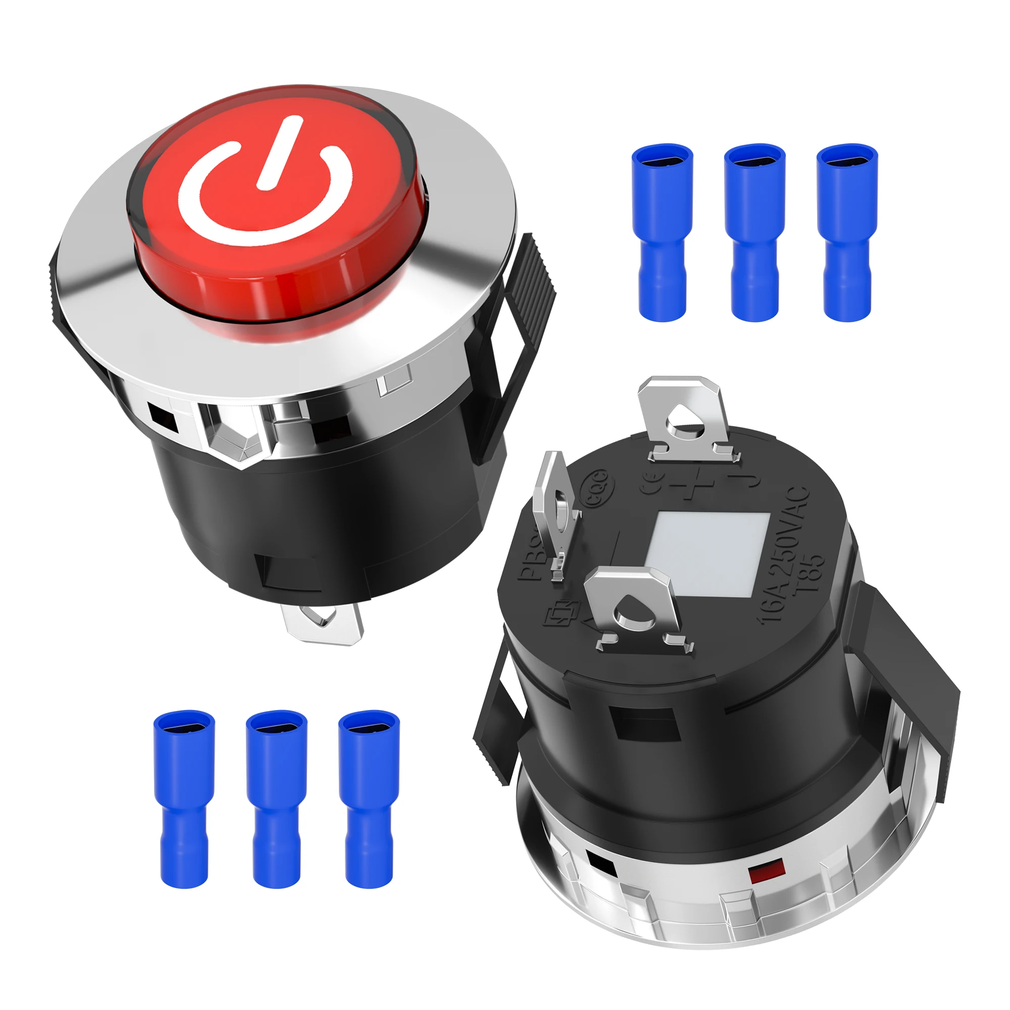 28MM 4Pin Red LED Lighted ON-OFF Push Button Switch the Power Switch Button Start Switch Accessory for Kids Powered Ride