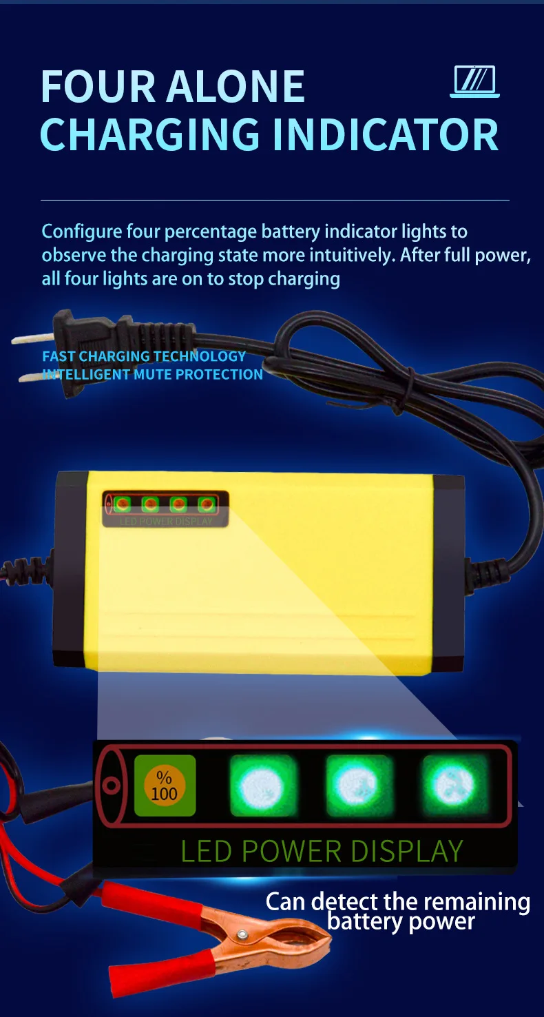 Factory Wholesale12v2A  Smart 12V 6AH-100AH Battery Charger for Cars and Motorcycles for Lead-Acid Batteries supplier