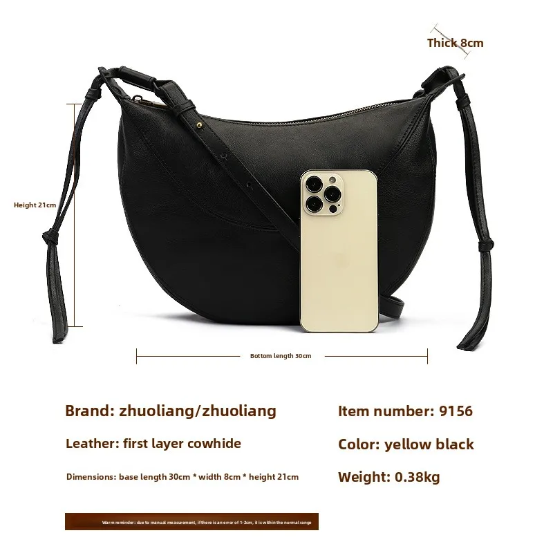 Genuine Leather Women’s Crossbody Shoulder Bag New Fashionable Large Capacity Zipper Closure Polyester Lining Single Strap