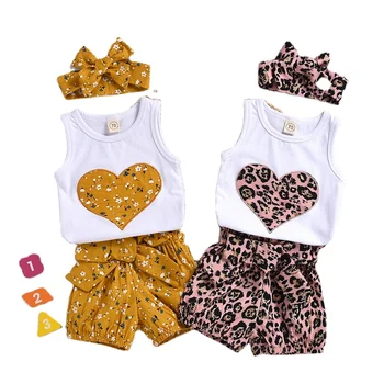 Beautiful sleeveless child gift love 3 piece set toddler clothing 2021 baby girl clothes