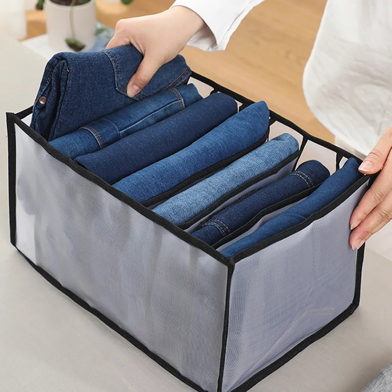 Factory Direct Sales Nylon Washable Collapsible Storage Box 7 Grids Foldable Mesh Clothes Organizer for Pants Jeans Leggings