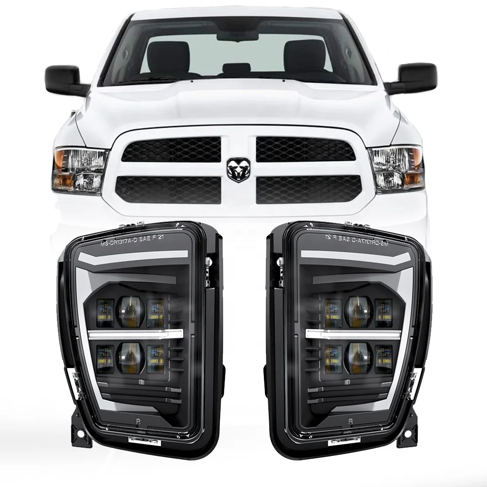Dodge Ram 1500 Pickup 2013-2017 LED Fog Light Black / Chrome Inner Bezel Available Fog Lamp With DRL