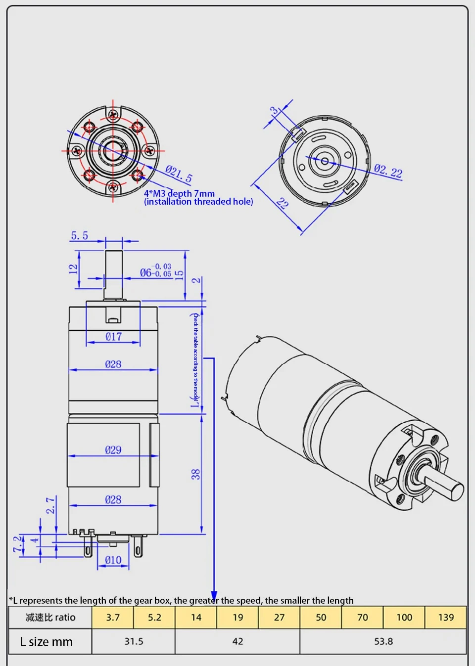 12V 24V 28mm DC Planetary Gear Motor - Adjustable Speed Micro Motor