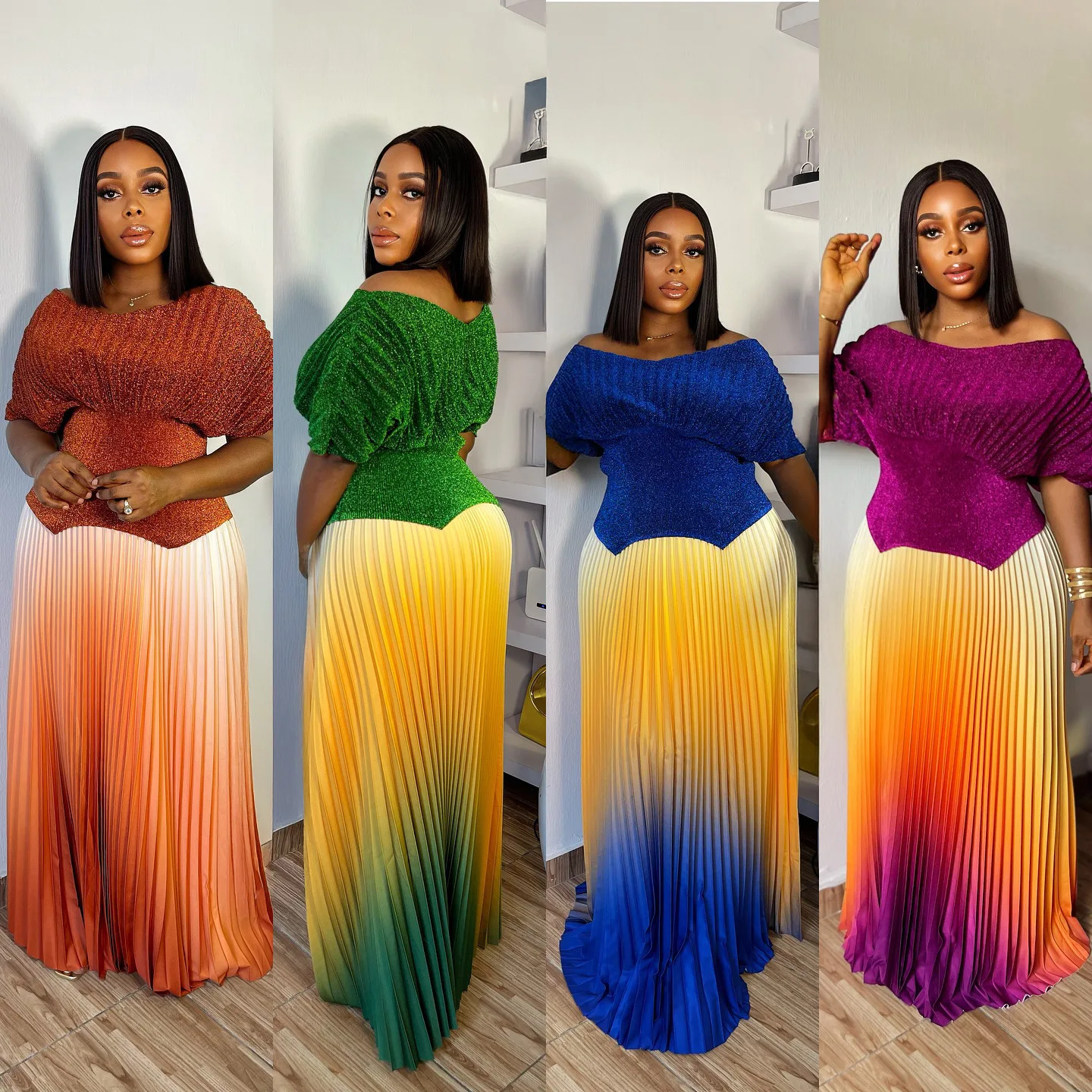 design dress pleated long Red Dress | Peach & Red Multi Satin Finish Maxi Dress