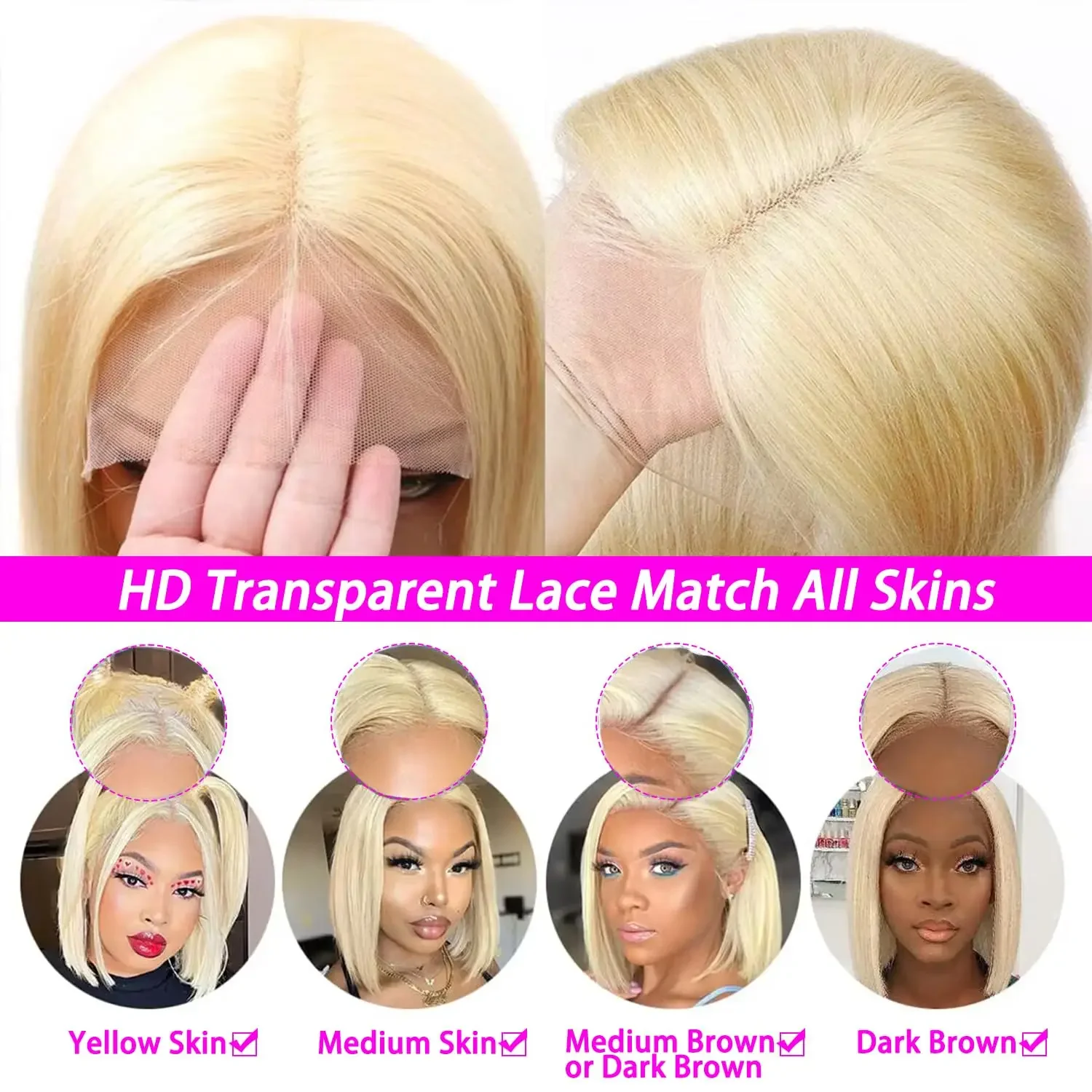 Blond krátka bob parochňa, ľudské vlasy 13x4, čipka vpredu, predtrhané s detskými vlasmi pre ženy_voghion.com