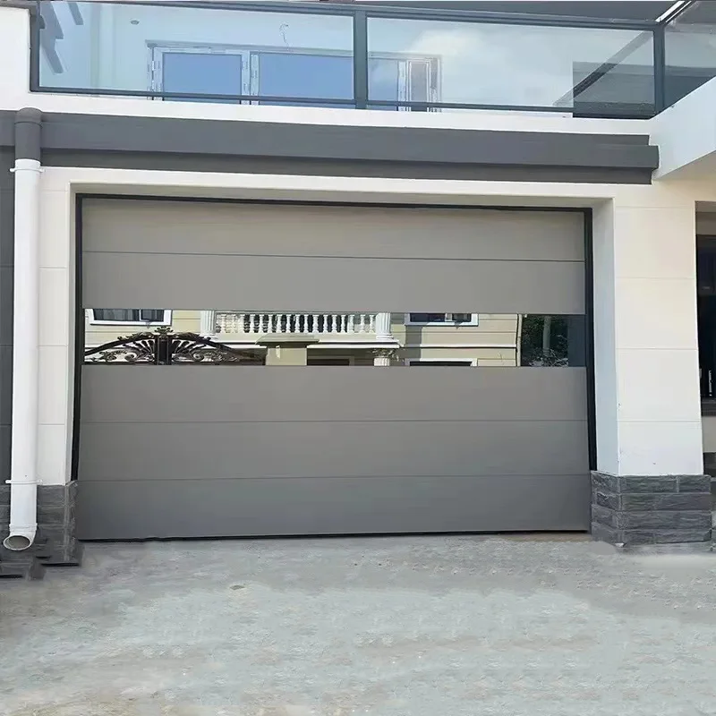 Modern Design Villa Black Flat Glass Sectional Garage Door Finished Steel Surface