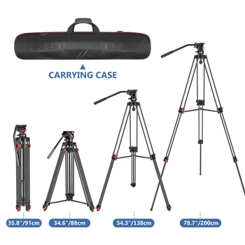 NEEWER Professional Heavy Duty Video Tripod 77 Inches Aluminum Alloy + 360 Degree Fluid Drag Head,Quick Shoe Plate/Bubble Level detail image