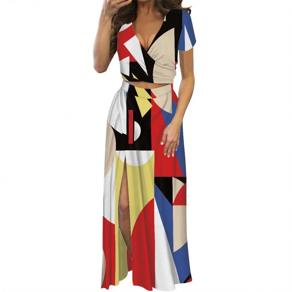 For Women's Birthday Sexy Short Sleeve Crop Top Thigh High Slit Dresses Matching Sets Abstract Geometric Color Block Custom Logo| Alibaba.com For Women's Birthday Sexy Short Sleeve Crop Top Thigh High Slit Dresses Matching Sets Abstract Geometric Color Block Custom Logo| Alibaba.com
