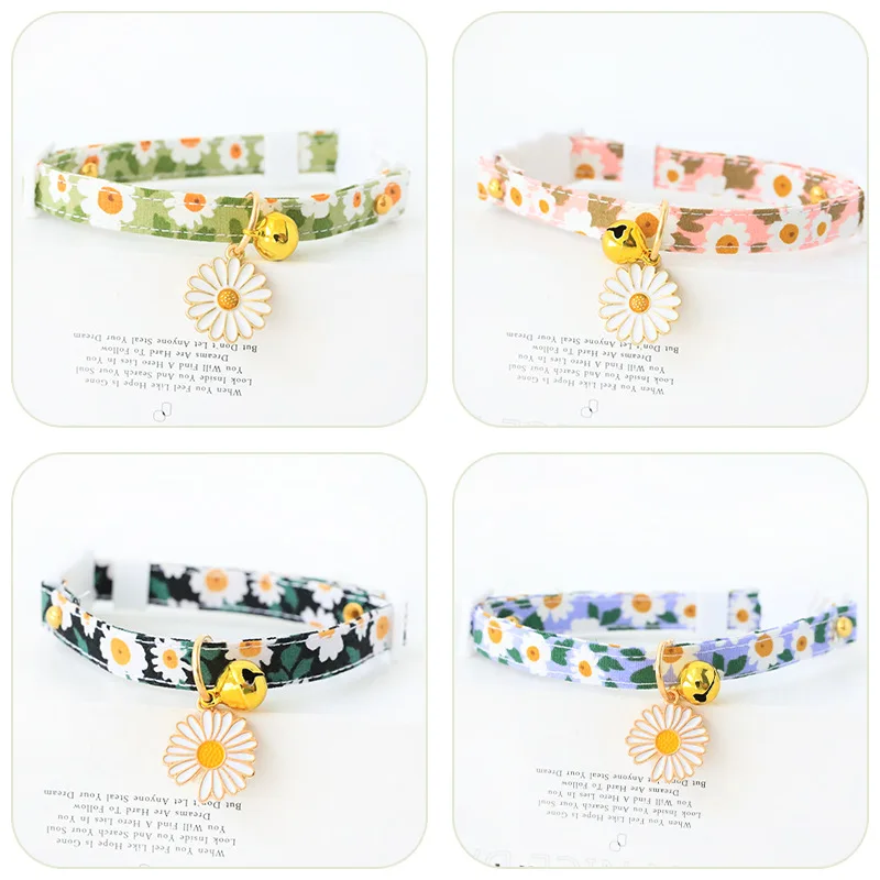 Small Flower Cat Pet Dog Collar Cute Cartoon Print Design Soft Neck Bell Decoration 16 Colors Breakaway Polyester for