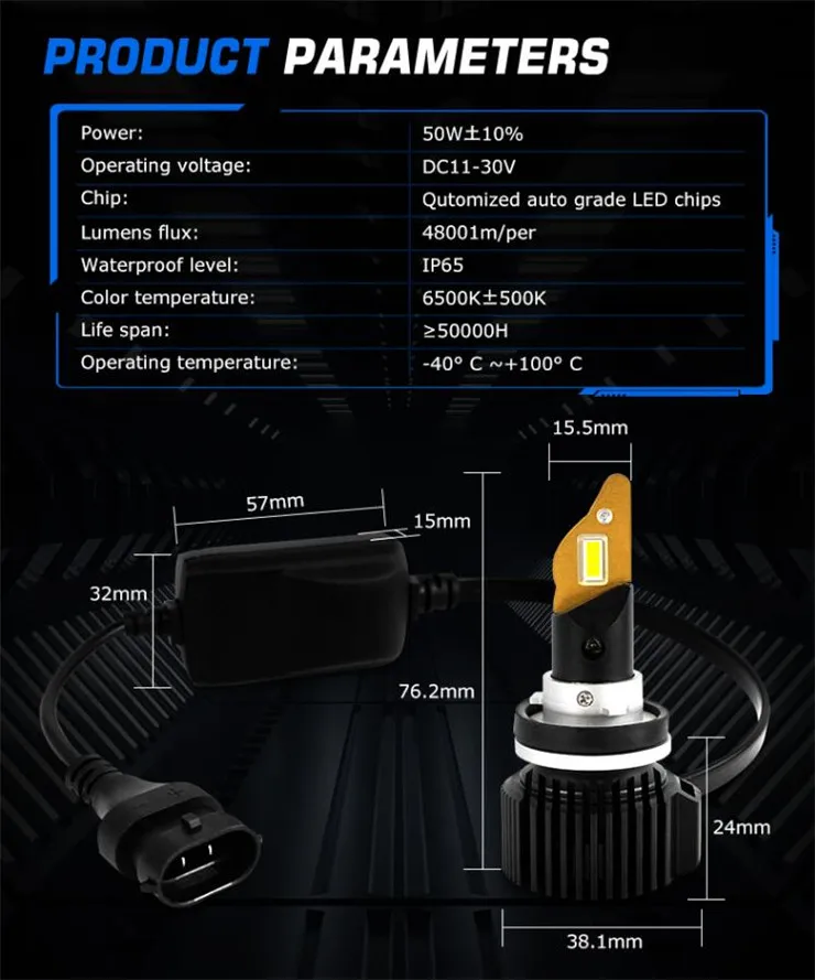2021car led head lamp projector light  P16 H11H7 H4 100W 9600lm for car Auto Lighting System head light bulbs