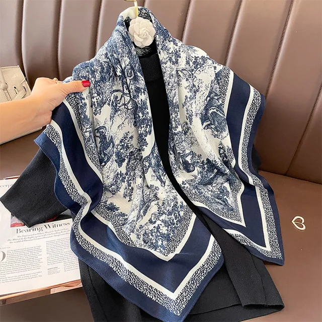 TB Wy Square Silk Scarves Women Foulard Satin Ladies Neckerchief Wrap Muffler Pareo Bandanna Female