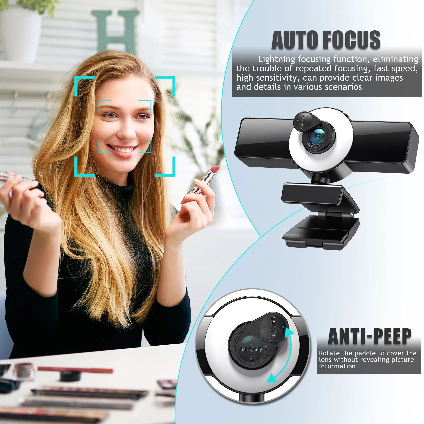 4K Webcam with 1080P Wide Angle Autofocus Streaming Built in Microphone Web Camera