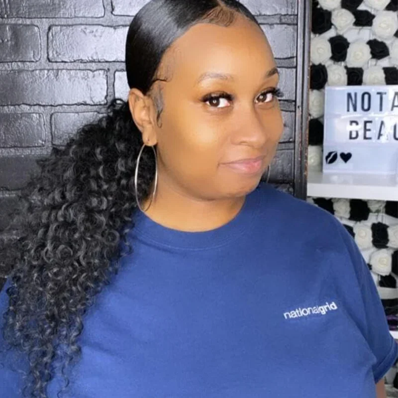 26 Inches Deep Wave Curly Brazilian Remy Hair Ponytail Extensions Clip Ins Natural Color_voghion.com