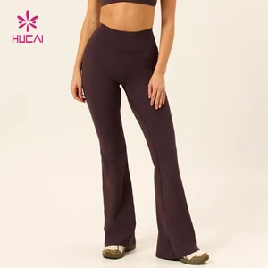 HUCAI Custom logo high quality Nylon Spandex Soft Knitted High Quality High Waist Yoga Pants Flare Leggings Women