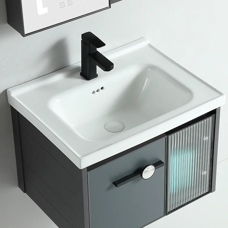 Chinese chaozhou cheap price new design factory aluminum wall mounted vanity sink bathroom cabinet manufacture