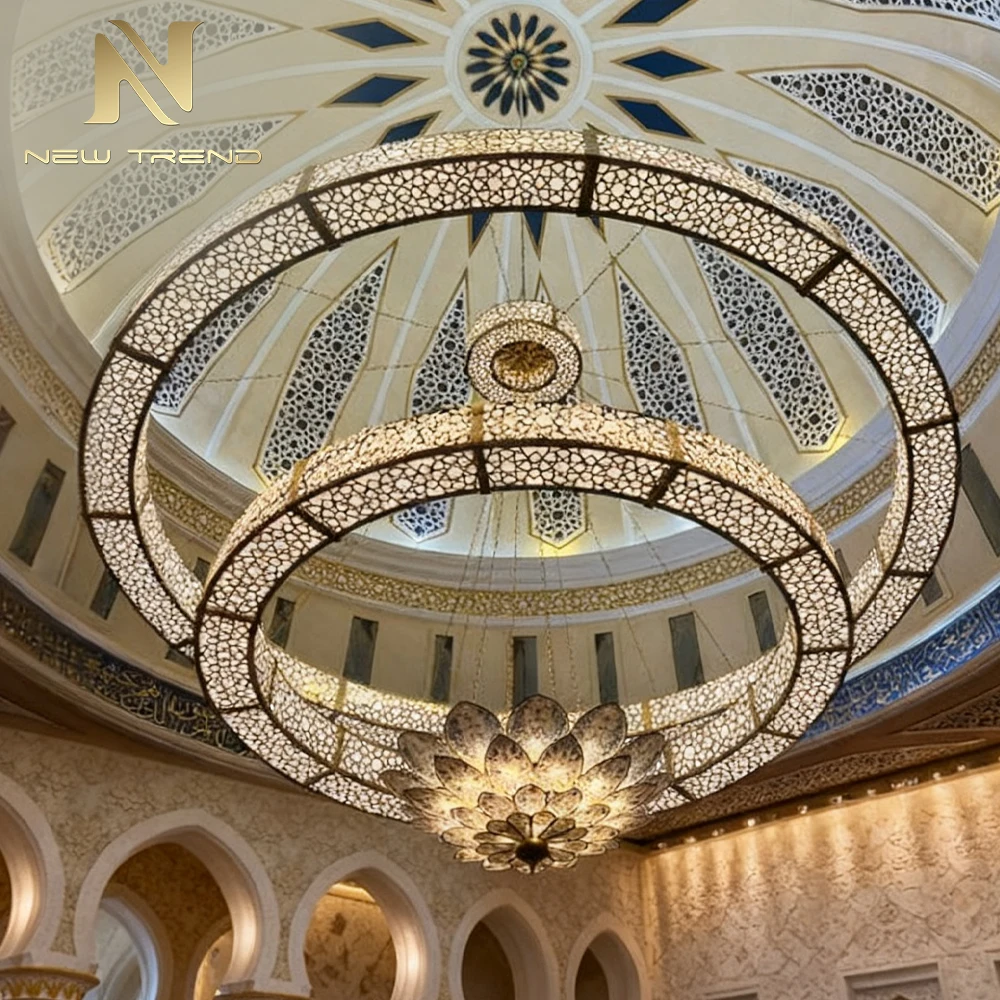 cpl-003 Custom Islamic Mosque Chandelier – Heavy-Duty LED Art Installation for Large Prayer Hall Project