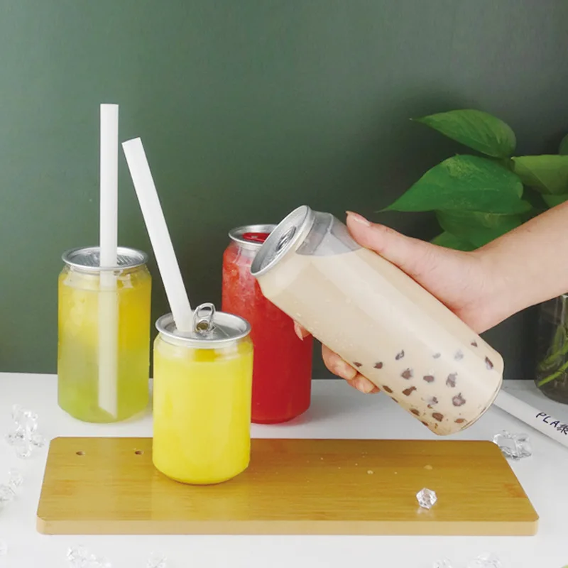 Custom 250ml 350ml PET Transparent Soft Drink Can Empty Plastic clear Soda Beverage Can With Easy Open Lid and Machines Sealer